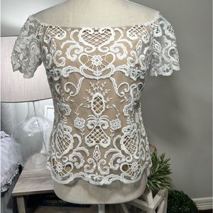Badgley Mischka Lace Overlay Off the Shoulder Top Size 4